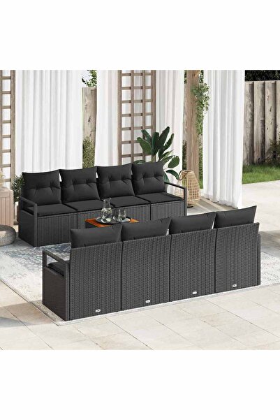 vidaxl Set de canapele pentru gradina cu perna 9 pcs Negru poliratan