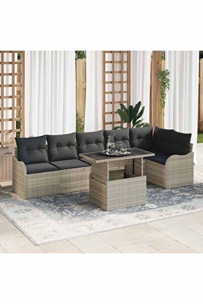 vidaxl Set de canapea cu perna 7 pcs Gri deschis Rattan poli
