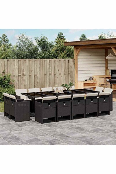 vidaxl Set mobilier de gradina cu perne, 15 piese, negru, poliratan