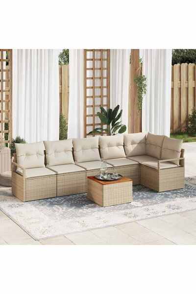 vidaxl Set de canapele pentru gradina 7 pcs Bej È™i crem poliratan