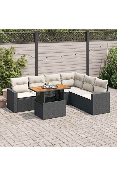 vidaxl Set canapele de gradina cu perne, 7 piese, negru, poliratan