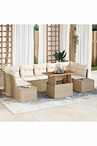 vidaxl Set de canapele pentru gradina 8 pcs Bej Rattan poli