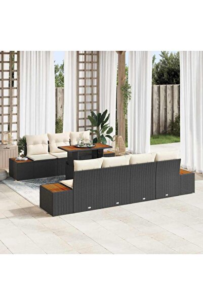 vidaxl Set de canapele pentru gradina cu perna 8 pcs Negru Rattan poli