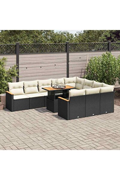 vidaxl Set canapele gradina cu perne 11 piese, negru, poliratan/acacia