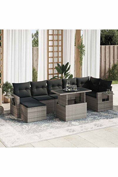 vidaxl Set canapele de gradina cu perne, 8 piese, gri, poliratan