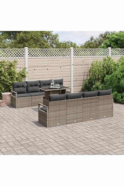 vidaxl Set de canapele pentru gradina cu perna 9 pcs Gri Rattan poli