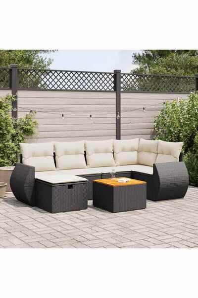 vidaxl Set canapele de gradina cu perne, 7 piese, negru, poliratan