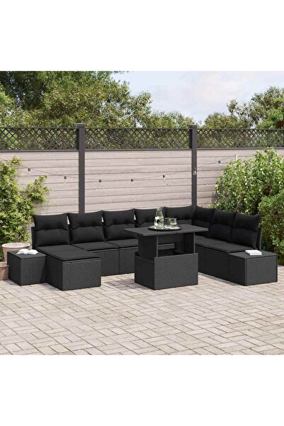 vidaxl Set de canapele pentru gradina 9 pcs Negru Rattan poli