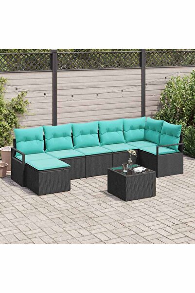 vidaxl Set de canapea cu perna 8 pcs Negru poliratan