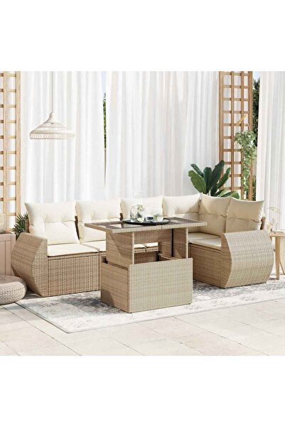 vidaxl Set canapele de gradina cu perne, 6 piese, bej, poliratan