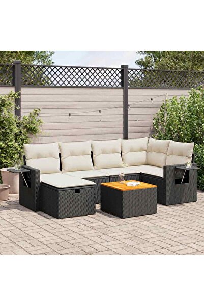 vidaxl Set canapele de gradina cu perne, 7 piese, negru, poliratan