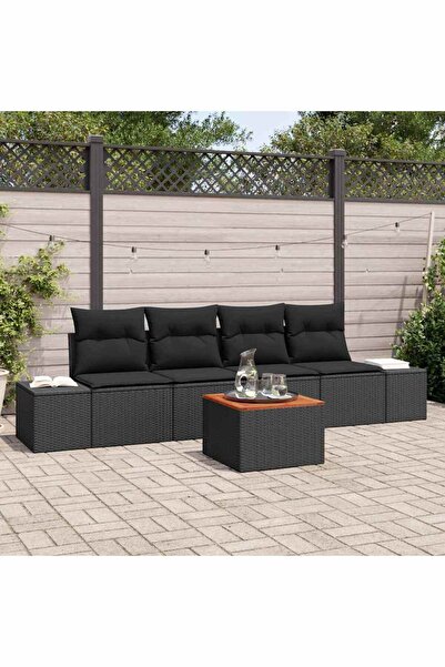 vidaxl Set de canapele pentru gradina 5 pcs Negru poliratan