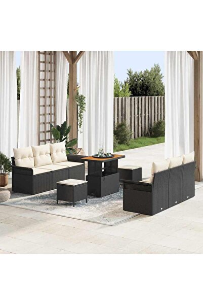 vidaxl Set de canapele pentru gradina cu perna 9 pcs Negru poliratan