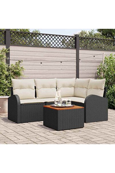 vidaxl Set de canapele pentru gradina 5 pcs Negru È™i Crem poliratan
