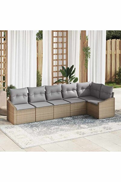 vidaxl Set de canapea cu perna 6 pcs Bej poliratan