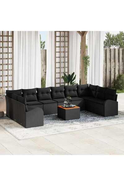 vidaxl Set de canapele pentru gradina cu perna 11 pcs Negru poliratan