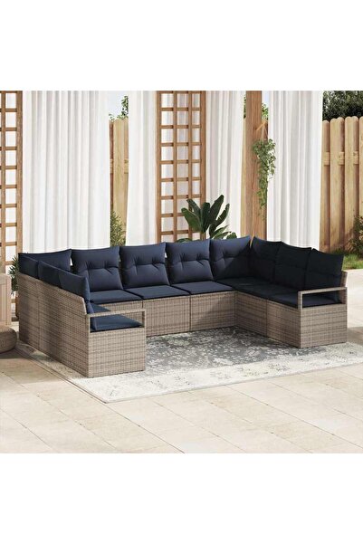 vidaxl Set de canapea cu perna 9 pcs Gri poliratan