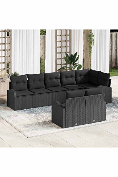 vidaxl Set de canapele pentru gradina cu perna 8 pcs Negru poliratan