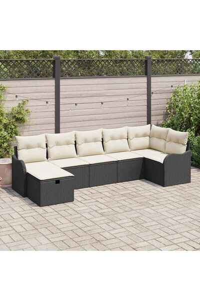 vidaxl Set de canapele pentru gradina cu perna 7 pcs Negru Rattan poli