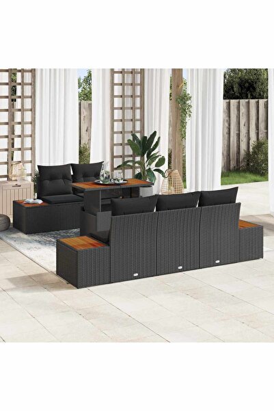 vidaxl Set de canapele pentru gradina 6 pcs Negru Rattan poli