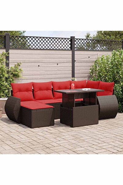 vidaxl Set canapele de gradina cu perne, 7 piese, maro, poliratan