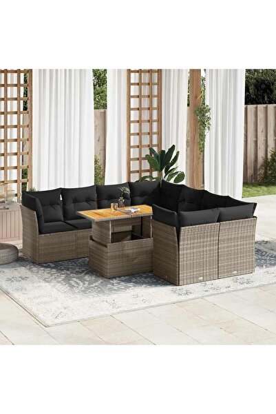 vidaxl Set canapele de gradina, 9 piese, cu perne, gri, poliratan