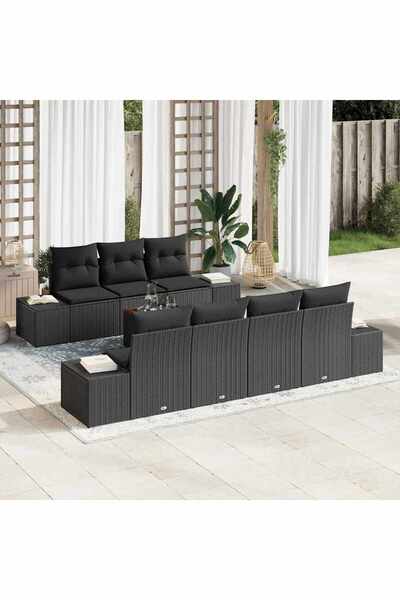 vidaxl Set de canapele pentru gradina cu perna 8 pcs Negru poliratan
