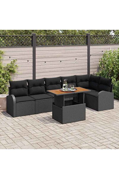 vidaxl Set de canapele pentru gradina 7 pcs Negru Rattan poli