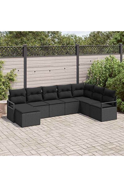 vidaxl Set de canapea cu perna 8 pcs Negru poliratan