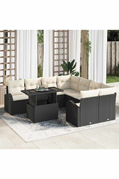 vidaxl Set de canapele pentru gradina 9 pcs Negru poliratan