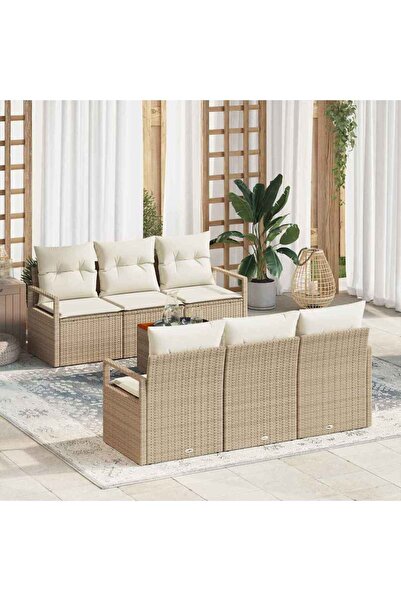 vidaxl Set de canapele pentru gradina 7 pcs Bej È™i crem poliratan
