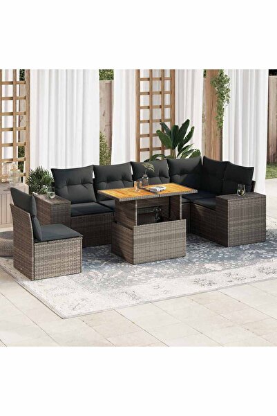 vidaxl Set canapele de gradina, 7 piese, cu perne, gri, poliratan