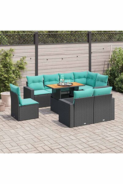 vidaxl Set mobilier de gradina cu perne, 9 piese, negru, poliratan