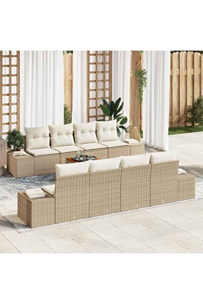 vidaxl Set de canapele pentru gradina cu perna 9 pcs Bej poliratan