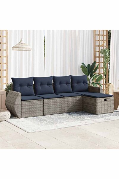 vidaxl Set canapea de gradina cu perne, 5 piese, gri, poliratan