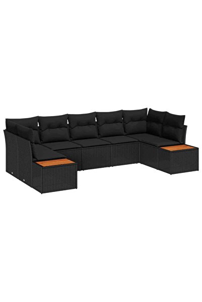 vidaxl Set de canapele pentru gradina cu perna 7 pcs Negru poliratan