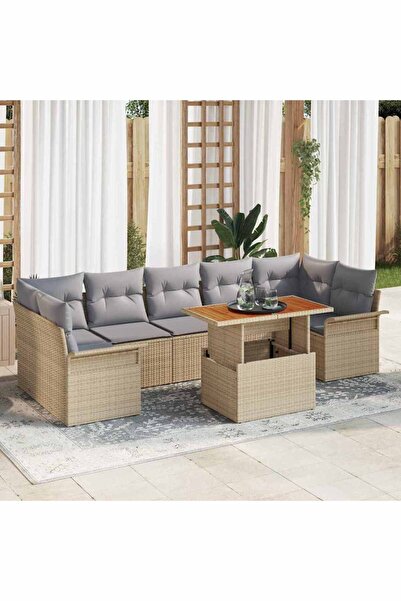 vidaxl Set de canapele pentru gradina 8 pcs Bej Rattan poli