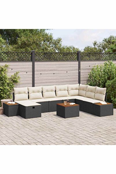 vidaxl Set de canapele pentru gradina cu perna 9 pcs Negru poliratan