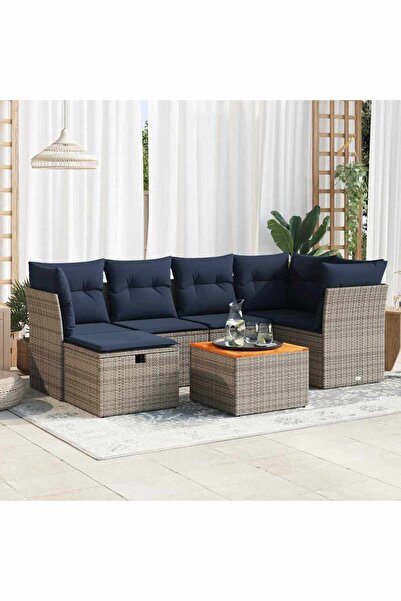 vidaxl Set canapele de gradina, 7 piese, cu perne, gri, poliratan