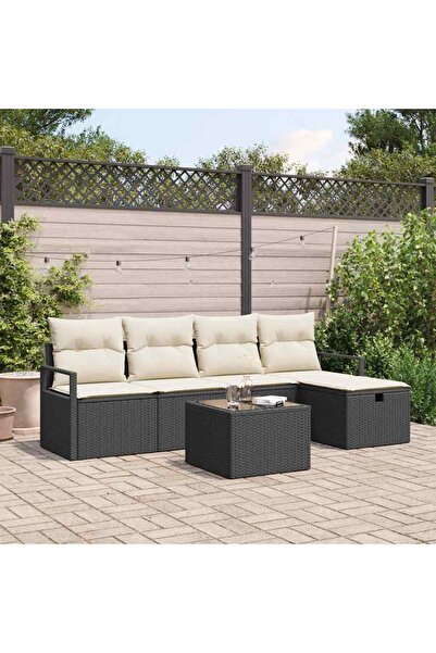 vidaxl Set de canapele pentru gradina cu perna 6 pcs Negru Rattan poli