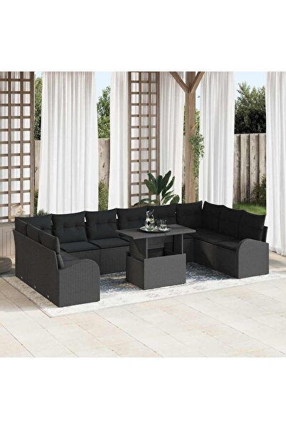 vidaxl Set de canapele pentru gradina 11 pcs Negru Rattan poli