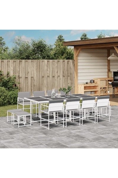 vidaxl Set mobilier de gradina, 13 piese, cu perne, alb, textilena