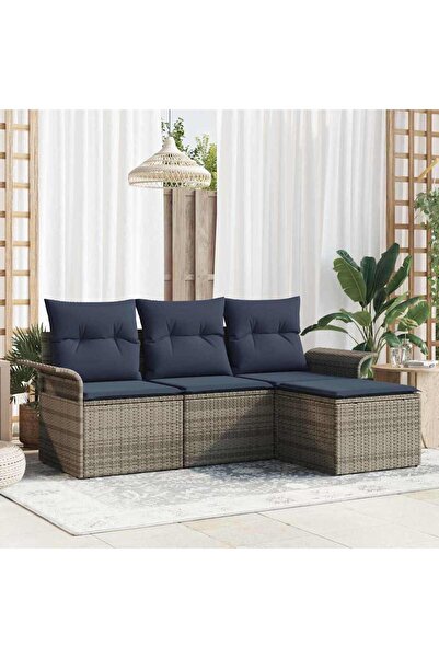 vidaxl Set de canapele pentru gradina cu perna 4 pcs Gri poliratan
