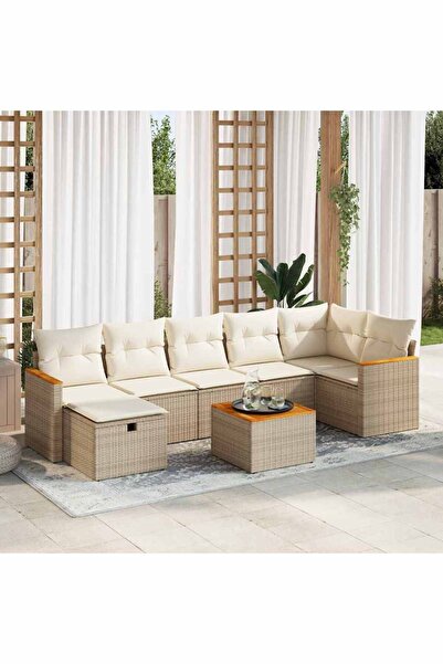 vidaxl Set canapele de gradina, 8 piese, cu perne, bej, poliratan