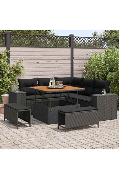 vidaxl Set de canapele pentru gradina cu perna 8 pcs Negru poliratan