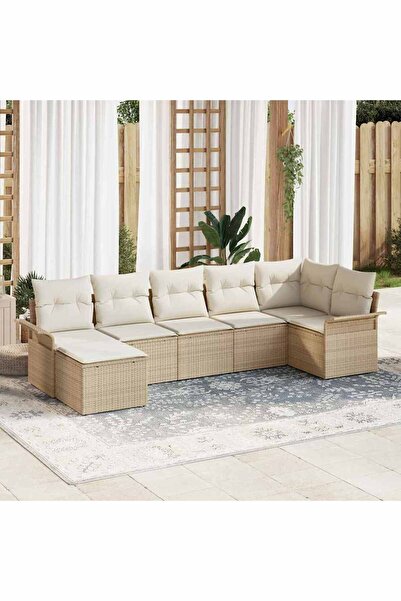 vidaxl Set de canapele pentru gradina cu perna 7 pcs Bej Rattan poli