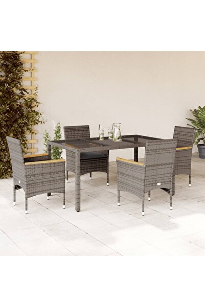 vidaxl Set mobilier de gradina cu perne 5 piese gri poliratan & sticla