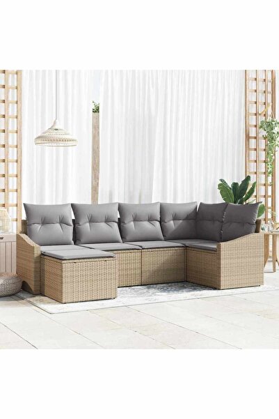 vidaxl Set de canapea cu perna 6 pcs Bej poliratan