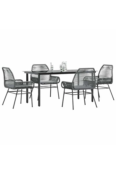 vidaxl Set de sufragerie de gradina 5 piese sticla poliratan gri