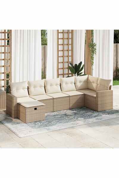 vidaxl Set canapele de gradina, 7 piese, cu perne, bej, poliratan